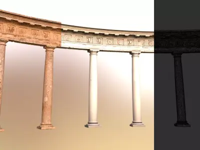 Modular Curved Colonnade Scan with LODs Low-poly 3D model