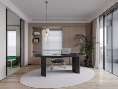 modern bedroom office room bathroom interior scenes  3D model