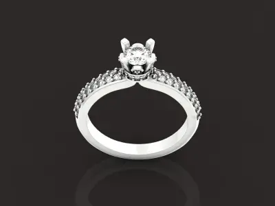 elegant engagement ring with diamond 4 prong 3D print model