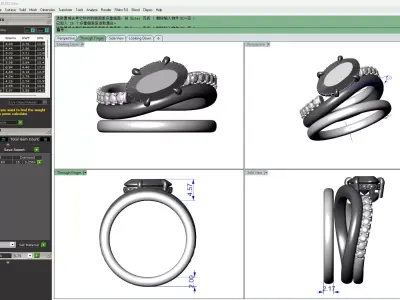 Oval Curved Band Engagement Ring Pave and Wedding Band Ring Set 3D print model