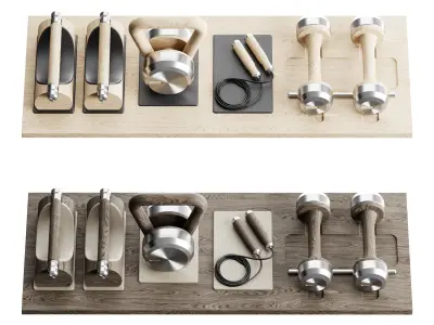PENT DEHA Small set of fitness equipment on a wooden stand 3D model
