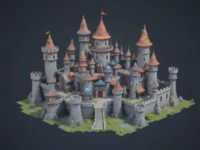 Modular Fantasy Castle 3D Model Low-Poly Stylized Game Asset Low-poly 3D model