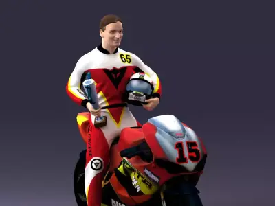 000171 Motorcycle Racer with Bike and Trophy 0809 3D model