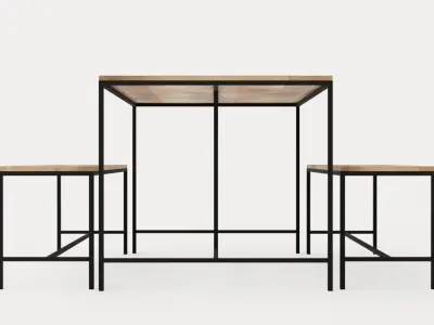 Urban Dining Table and Bench Set Low-poly 3D model