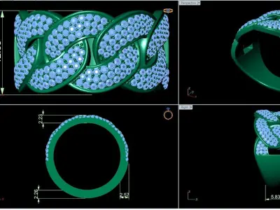 Cuban link half band ring 3D print model