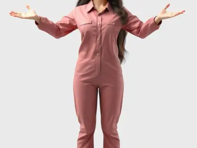 D Female Character with Pink Outfit Rigged and Animated Low-poly 3D model