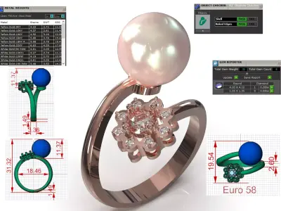 Pearl and Paved Flower Coil stl 3dm Ring pr0074 3D print model