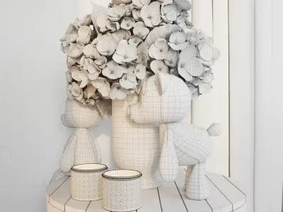 Decorative set with hydrangea and bears Low-poly 3D model