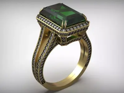 Cocktail Fashion Gold Diamond Emerald Ring 3D print model