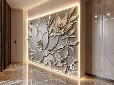 modern panel wall decor set wall relief mural CNC 119 3D model