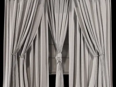 Luxurious Dual Layer Drapes with Sheer Curtain 70 3D model