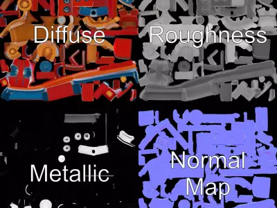 Colorful Wooden Train model pack Low-poly 3D model
