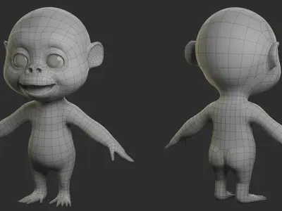 Cartoon Gorilla II Basemesh  Low-poly 3D model