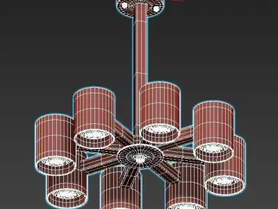 malmo wooden chandelier with six lights 3D model