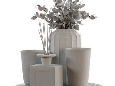 Candle decorative set with eucalyptus 001 3D model