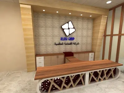 office reception area with wooden desk 3D model