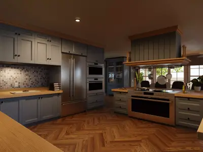 Classic style porch house kitchen furniture pack Low-poly 3D model