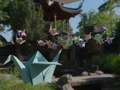 Origami Crane Scene Low-poly 3D model