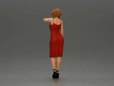 Girl in mini dress and heels with short hair places hand on neck 3D print model