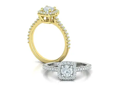 Cushion Halo Engagement Ring  5mm Round stone 3dprint model  3D print model