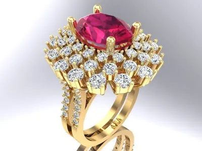 Gemstone rings - Oval stone ring - Diamond rings - N3517 3D print model