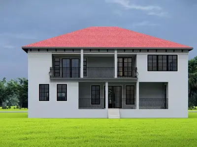 Elegant Mediterranean Style Two-Story Villa with Red Roof 3D model