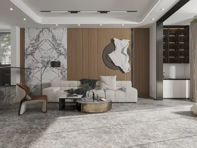 Modern light luxury villa living room 3D model