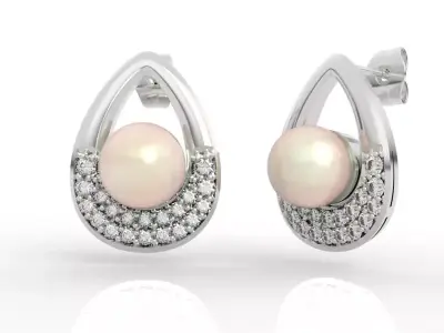 Dazzling Pearl Diamond Teardrop Stud Earrings 3D print model