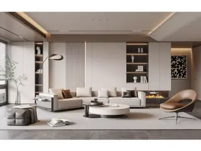 Modern light luxury living room 3D model 4