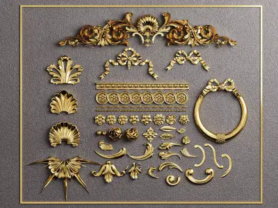 Baroque Gold Ornament Elements Set - 3ds Max Corona 3D model