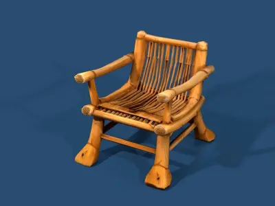 Stylized bamboo wooden chair armchair Low-poly 3D model