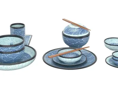 Decorative Tableware Set 1 Low-poly 3D model