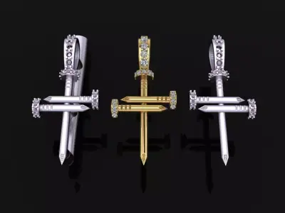 Dainty Size Diamond Nail Cross Pendant 3D print model