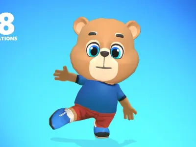 Bear Grizzly Animated Rigged Low-poly 3D model