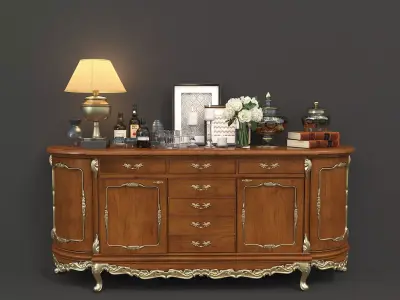 Classic European style Sideboard and Decoration 3D model