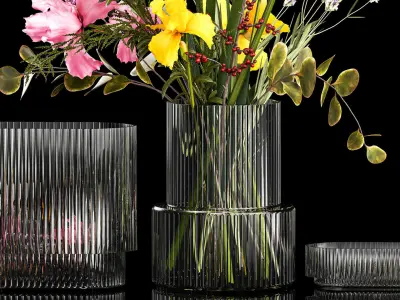 Bouquet of flowers branches thistles irises Ilex Lavender 356 3D model