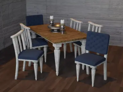 Table Set dining and chairs Low-poly 3D model