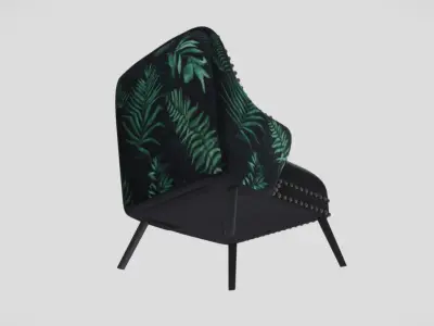 Contemporary armchair upholstered in black and stamped fabric 3D model