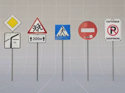 SKLAD - Roadside Vehicles Kit - Trucks Cars Signs Low-poly 3D model