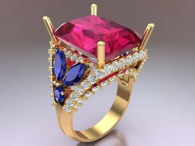 Gemstone rings - Rectangular stone ring - Diamond rings -  N3887 3D print model