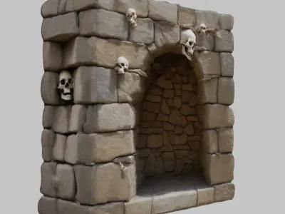Stone Alcove Skull Low-poly 3D model