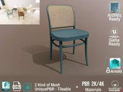 Ton Chair 811 Blue Painted Design PBR - Lumion - UE4 Low-poly 3D model