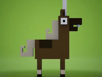 Voxel - Brown Unicorn Low-poly 3D model