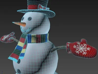 Snowman wearing hat and gloves 3D model