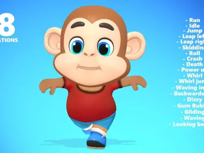 Monkey Chimp Primate Animated Rigged Low-poly 3D model