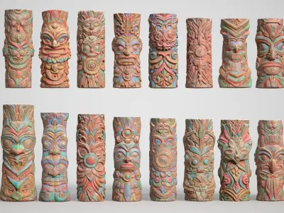 20 Modular Totem Poles - 241116 Low-poly 3D model