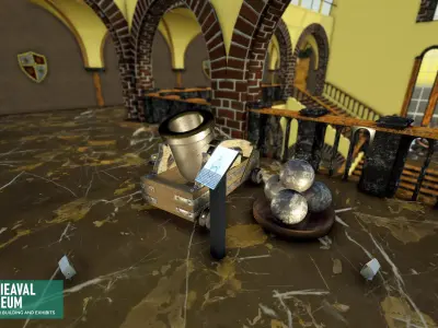 Medieval museum - modular building and exhibits Low-poly 3D model