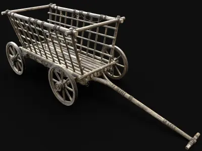 CART HAY WAGON HORSE CAR CARGO TRANSPORT WOODEN MEDIEVAL Low-poly 3D model