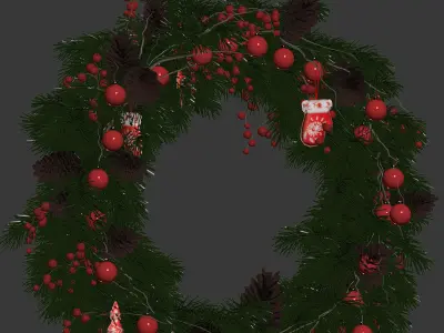 Christmas thick wreath of coniferous branches 3D model