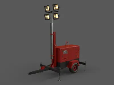 PBR Mobile Light Tower Generator A - Red Dark Low-poly 3D model